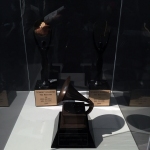 The Ramones' lifetime achievement Grammy (2011) and two induction statues to the Rock and Roll Hall of Fame (2002).